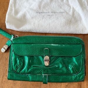 Sigerson Morrison Metallic Emerald Green Leather Wristlet Clutch